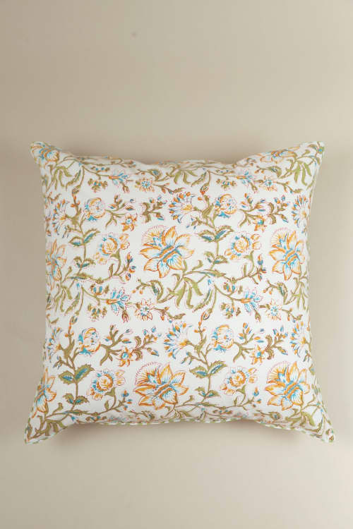 White Spring Block Print Pillow | Pillows by Ninéh