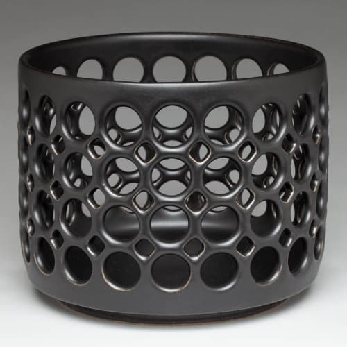 Small Cylindrical Lace Bowl Black by Lynne Meade Wescover