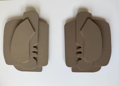 Minimalist Plaster Wall Sculpture Diptych (Set of 2): Modern Sand & Brown Art | Wall Hangings by Vaiva Art Atelier