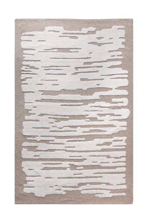 Handmade Wool Area Rug, Beige Ivory Abstract Linear Carpet, Modern Scandinavian Floor Decor | Rugs by Swiflo