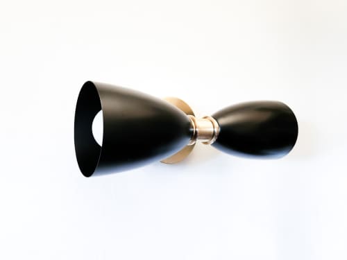 2-Armed Art Deco Sconce - Matte Black & Brushed Brass | Sconces by Retro Steam Works. Item composed of brass in mid century modern style