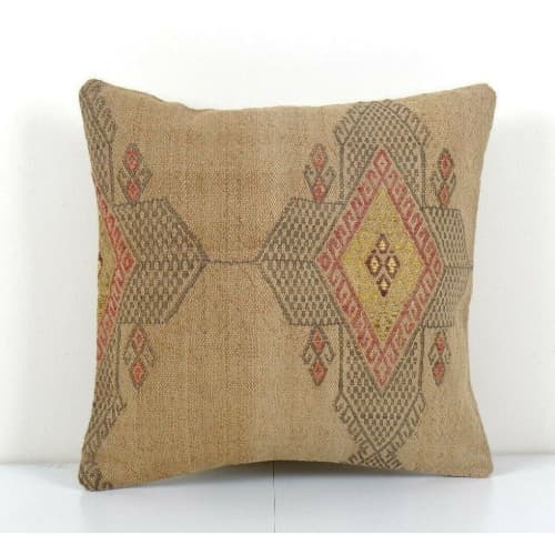 Farmhouse Bed Decor, 19th Century Embroidery Camel Square | Cushion in Pillows by Vintage Pillows Store. Item composed of cotton