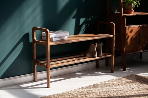 High shoe bench, mid-century entryway bench, Shoe rack entry by Plywood  Project