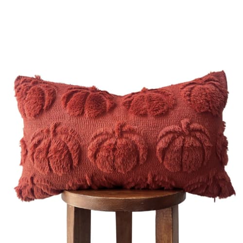 Dark Rust Pumpkin Lumbar Pillow Cover | Pillows by Busa Designs