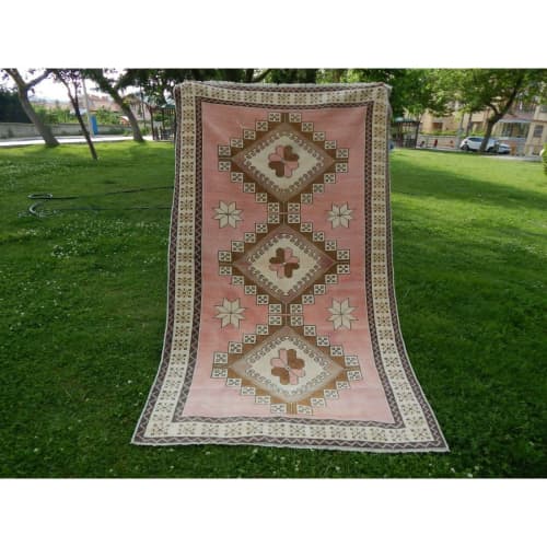 Vintage Anatolian Oushak Kars Handwoven Ushak Area Rug | Rugs by Vintage Pillows Store. Item composed of cotton & fiber