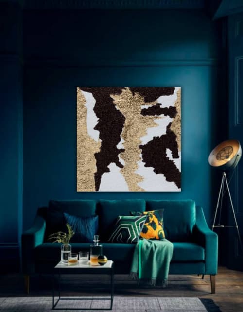 Golden abstract wall art gold minimalist art black gold | Oil And Acrylic Painting in Paintings by Berez Art. Item composed of canvas in minimalism style