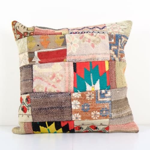Vintage Turkish Handmade Large Patchwork Cushion, Flat-Weave | Pillows by Vintage Pillows Store
