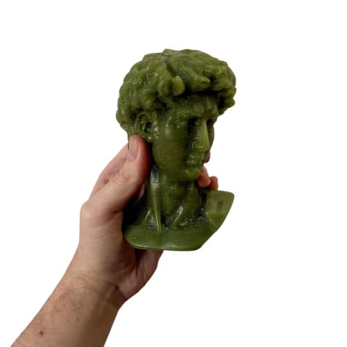 Green David Greek Head Candle - Roman Bust Figure | Ornament in Decorative Objects by Agora Home. Item composed of synthetic compatible with minimalism and contemporary style