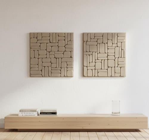 Diptych Wall Art Set (2 pieces) - Modern Textured Plaster Sculptures - Geometric Shapes - Wabi Sabi - Japandi Style Design | Wall Sculpture in Wall Hangings by Vaiva Art Atelier