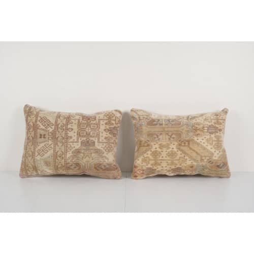 Vintage Carpet Rug Pillowcase, Pair Organic Striped Sand | Sham in Linens & Bedding by Vintage Pillows Store. Item made of cotton with fiber
