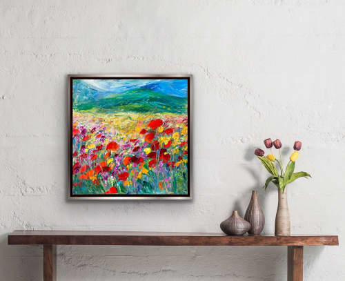 Lively Poppies II | Oil And Acrylic Painting in Paintings by Checa Art. Item composed of canvas