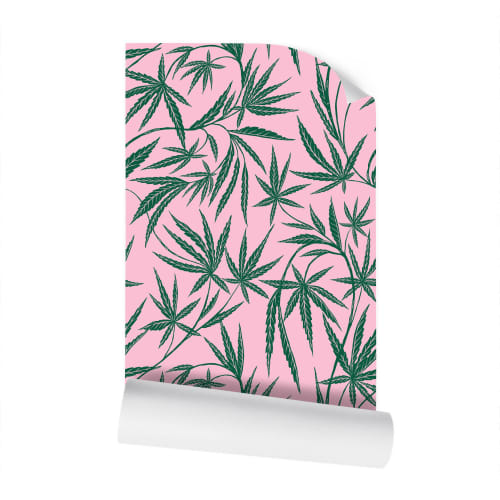 Cannabis IVI Green on Pink - Large Wallpaper Print | Wall Treatments by Sean Martorana