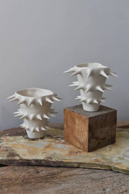 Spikes White Ceramic Flower Vase V | Vases & Vessels by OWO Ceramics. Item made of ceramic