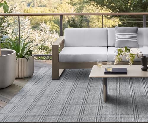 Handmade Grey Geometric PET Area Rug, Modern Indoor Outdoor Floor Carpet | Rugs by Swiflo