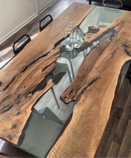 Living edge Walnut Resin dining table, kitchen table, Wood | Tables by LuxuryEpoxyFurniture. Item made of wood with synthetic