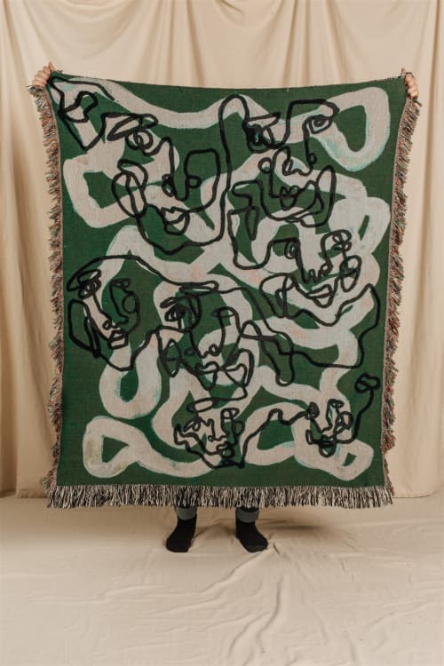 The LA CARA GREEN Jacquard Woven Throw Blanket, Abstract Art | Linens & Bedding by Parker Heath | PAR  KER made. Item made of cotton with fiber works with minimalism & mid century modern style