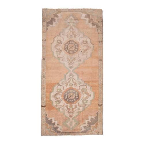 Vintage Beige Midcentury Karapinar Runner 4'11" X 10'3" | Runner Rug in Rugs by Vintage Pillows Store. Item composed of wool & fiber