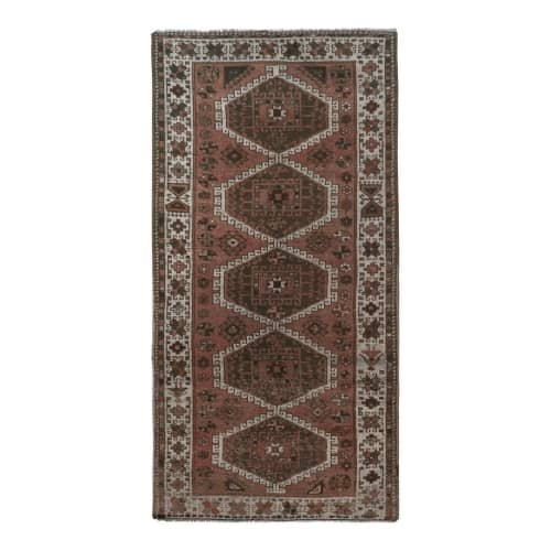 Kurdish Hand-Knotted Distressed Tribal Runner 4'4'' X 8'7'' | Area Rug in Rugs by Vintage Pillows Store. Item made of cotton