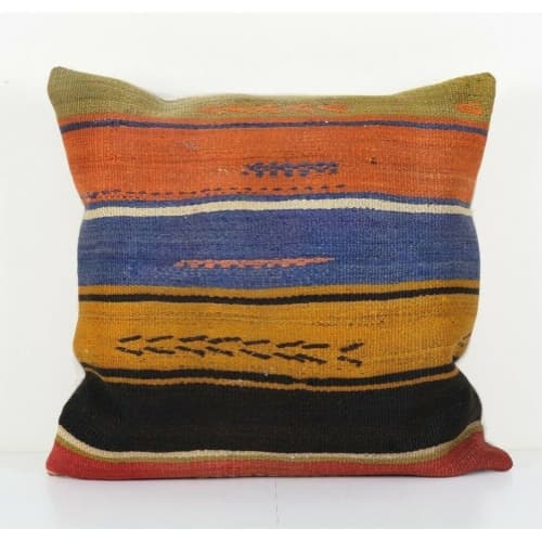 Handwoven Black and Brown Striped Turkish Kilim Pillow | Sham in Linens & Bedding by Vintage Pillows Store. Item made of cotton with fiber