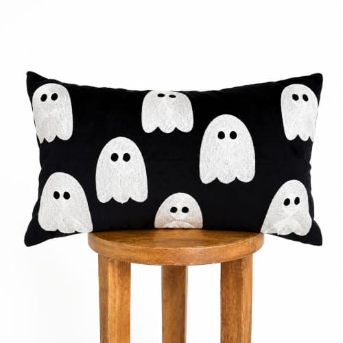 Black Ghost Lumbar Pillow Cover | Pillows by Busa Designs