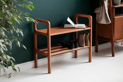 Shoe storage, Bench, Storage bench, Midcentury home | Benches & Ottomans by Plywood Project. Item made of oak wood works with minimalism & mid century modern style