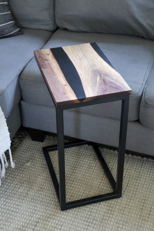 Black Epoxy Walnut River Side C Table (in stock) | Side Table in Tables by Hazel Oak Farms. Item composed of walnut & steel