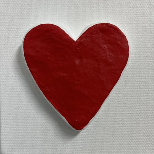 Red Heart 4" x 4" | Mixed Media in Paintings by Emeline Tate. Item composed of canvas and synthetic