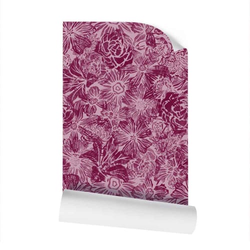 All the Flowers Magenta on Pink - Wallpaper Large Print | Wall Treatments by Sean Martorana. Item made of paper