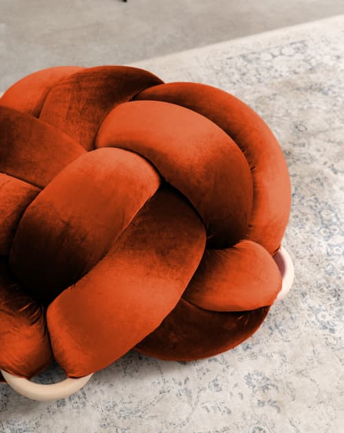 (M) Copper Velvet Knot Floor Cushion | Pouf in Pillows by Knots Studio. Item composed of wood & fabric