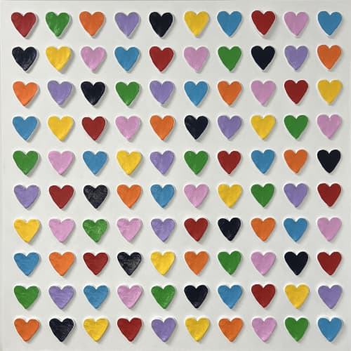 Love Hearts 36" x 36" | Mixed Media in Paintings by Emeline Tate. Item made of canvas with synthetic