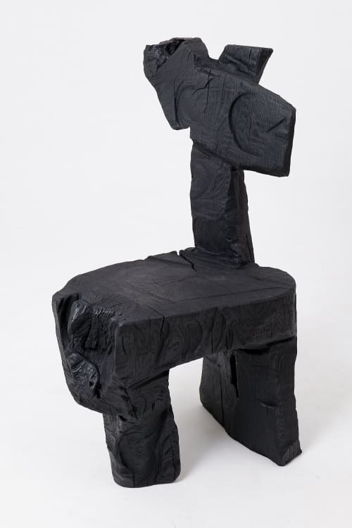 Brutalist Sculptural Chair, Carved, Solid Wood, Oak, Black, Rustic | Bench in Benches & Ottomans by Logniture
