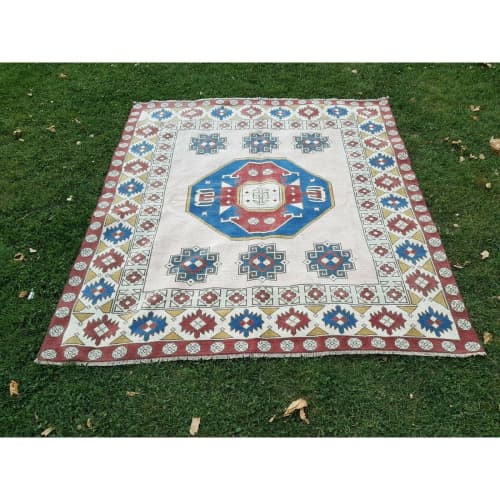 1970s Vintage Turkish Oushak Rug - 6'3'' X 6'9'' | Area Rug in Rugs by Vintage Pillows Store. Item made of cotton & fiber