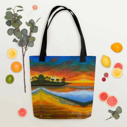 Tote Bag - Day Blazed - Tropical Sunset Palm Tree | Work by Eman's Gallery