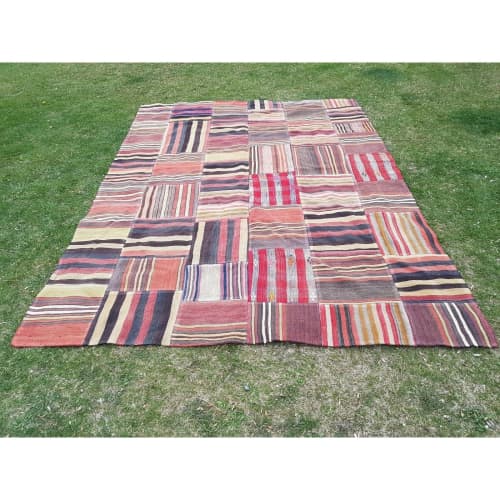 Multi Color Woven Wool Turkish Patchwork Kilim Rug for Dinin | Area Rug in Rugs by Vintage Pillows Store. Item composed of cotton & fiber