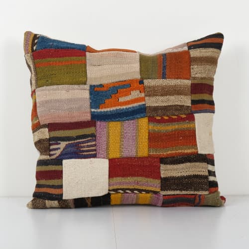 Unique Wool Patchwork Kilim Pillow, Tribal Couch Pillow, Dec | Cushion in Pillows by Vintage Pillows Store
