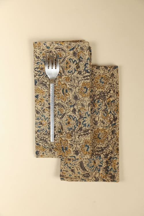 Golden Earth Kalamkari Napkins, Set of 4 | Linens & Bedding by Ninéh