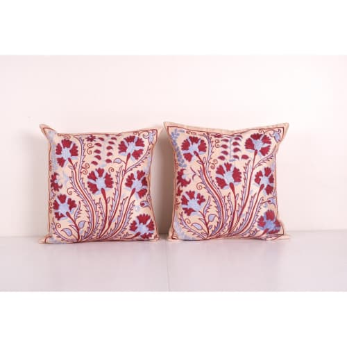 Pair Suzani Silk Cushion Cover from Uzbekistan, Set of Two E | Pillows by Vintage Pillows Store