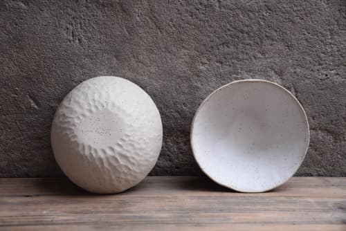 Textured speckled white handmade bowl, natural minimal | Dinnerware by Laima Ceramics. Item composed of stoneware in minimalism or rustic style