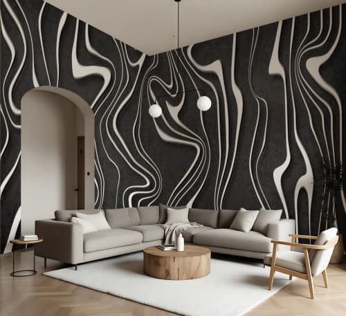 Charcoal Waves — Abstract Luxury Wallpaper Mural | Wall Treatments by ELLE WALLS