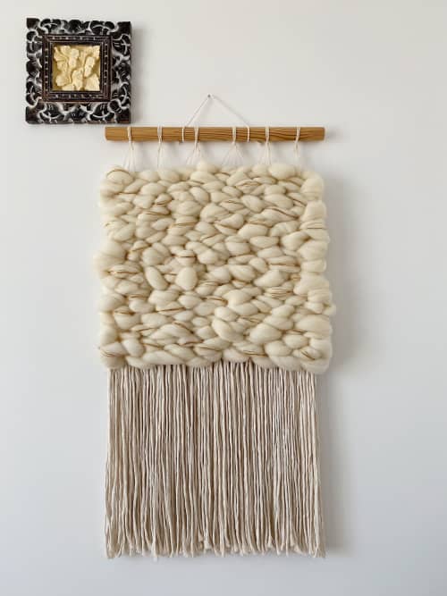 Hand Woven White Wall Hanging Tapesrty | Tapestry in Wall Hangings by Awesome Knots. Item composed of wool in boho or contemporary style