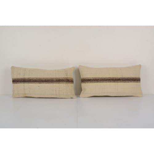 Pair Natural Turkish Hemp Sisal Kilim Rug, Vintage Hemp Turk | Cushion in Pillows by Vintage Pillows Store. Item made of cotton with fiber