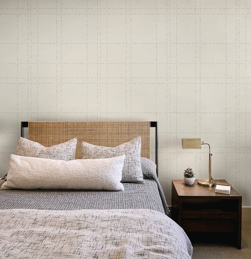 Dotted Plaid Wallpaper in Beige | Wall Treatments by Eso Studio Wallpaper & Textiles. Item composed of paper in minimalism or mid century modern style