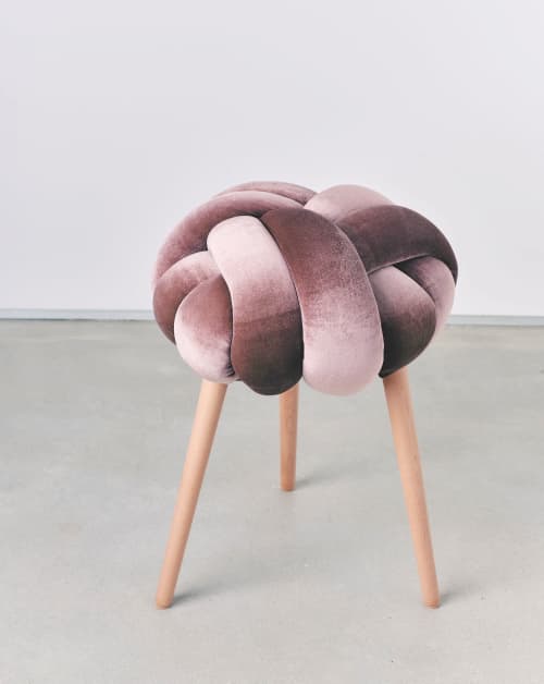 Plum Velvet Knot Stool | Chairs by Knots Studio. Item composed of wood & fabric