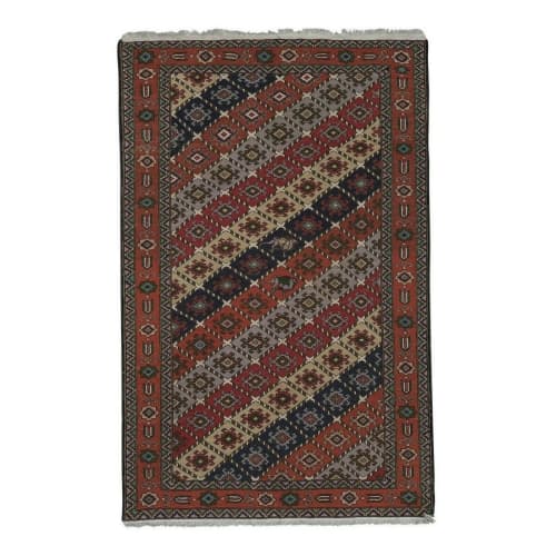 Embroidered Soumak Tapestry, Vintage Handmade Cottage Decor | Small Rug in Rugs by Vintage Pillows Store. Item made of cotton & fiber