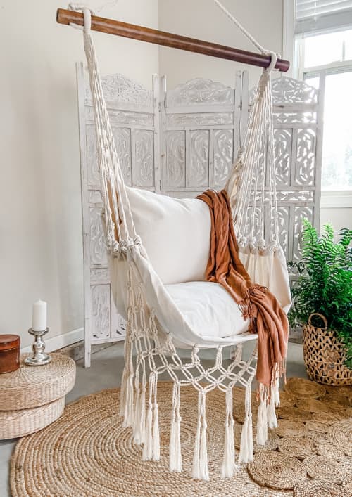 Junior White Macrame Hammock Swing Chair | SERENA IVORY JR. | Chairs by Limbo Imports Hammocks. Item composed of cotton