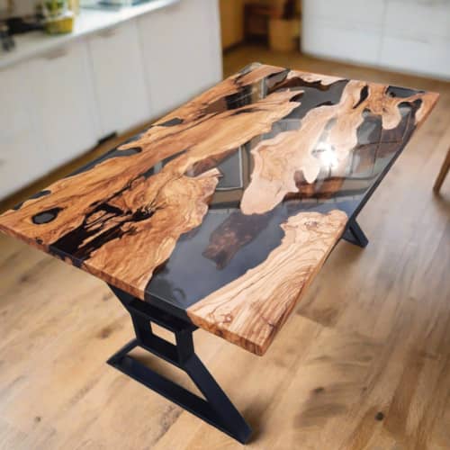 Custom Live Edge Epoxy Resin Dining Table | Tables by Ironscustomwood. Item made of wood with synthetic