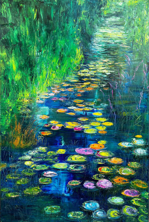 Water Lily | Oil And Acrylic Painting in Paintings by Checa Art. Item made of canvas