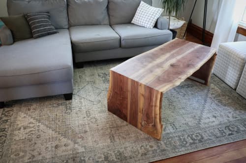 Solid Walnut Wood Double Waterfall Ottoman Coffee Table | Tables by Hazel Oak Farms. Item made of walnut