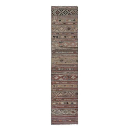 Vintage Beige Blue Caramel Striped Turkish Kilim Rug Runner | Runner Rug in Rugs by Vintage Pillows Store. Item made of wool & fiber