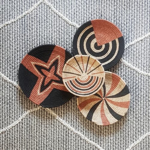4 Pieces African Wall Plates Decor | Ornament in Decorative Objects by Sarmal Design. Item made of cotton with synthetic works with boho & contemporary style